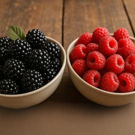 Bowl of Blackberries and a Bowl of Raspberries