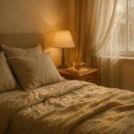 Comfortable bed with soft light and atmosphere for a good night's sleep